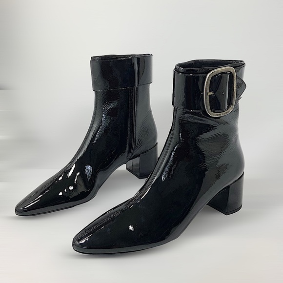 SAINT LAURENT Joplin Buckled Patent-Leather Ankle Boots Size 39/ US 8 - Picture 8 of 14